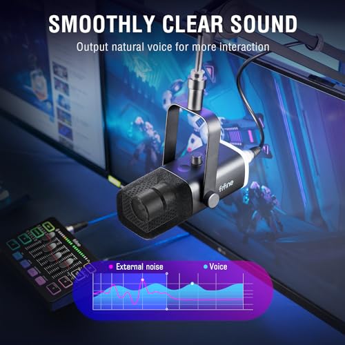 FIFINE Dynamic Gaming Mic Set, Streaming Audio Mixer for Video, Heavy Duty Metal Boom Arm with Desk Mount Clamp, Cable Management Bundle, RGB Gamer Interface Kit for Recording Podcast (KS5+BM66)