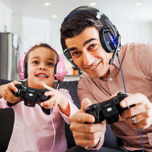 BENGOO G9000 Professional Gaming Headset for PS4, PC, Xbox One Controller, Noise Cancelling Over Ear Headphones with Mic, LED Light, Bass Surround, Soft Memory Earmuffs for Laptop - Pink - color: Pink