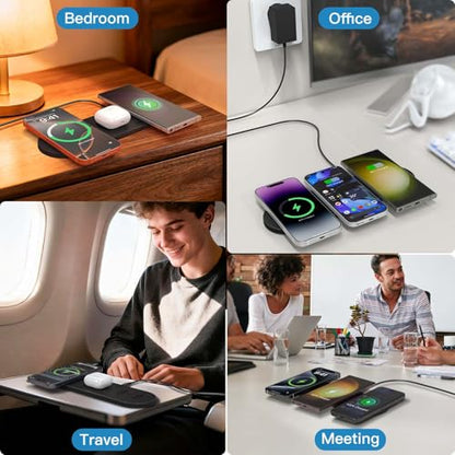 ZealSound 3-in-1 Wireless Charging Pad, Fast Charger Mat with 36W Adapter for iPhone 17/16/15, Samsung Galaxy, Pixel, AirPods & Galaxy Buds, Ultra Slim Case Friendly PU Leather for Home Office Travel - color: Black 2