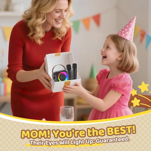 Mini Karaoke Machine, Portable Bluetooth Karaoke Speaker with 2 Wireless Microphones, Singing Machine with Party Lights for Kids and Adults, Birthday Gifts for Girls Boys Family Home Party - color: Black 2 Mics