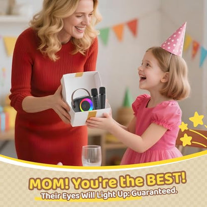 Mini Karaoke Machine, Portable Bluetooth Karaoke Speaker with 2 Wireless Microphones, Singing Machine with Party Lights for Kids and Adults, Birthday Gifts for Girls Boys Family Home Party - color: Black 2 Mics