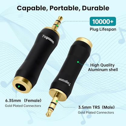 1/8 Inch to 1/4 Inch Adapter 2 Pack, 3.5mm TRS Stereo Male to 6.35mm Quarter Inch Female Jack Plug Gold-Plated Pure Copper Audio Converter Connector Premium Quality Series - color: 3.5mm(TRS) Male to 6.35mm Female, size: 2 Pack