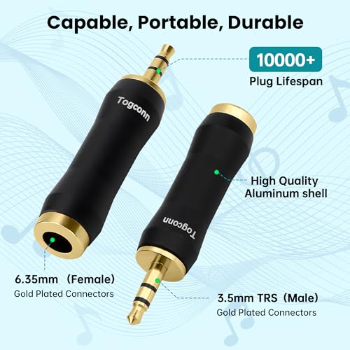 1/8 Inch to 1/4 Inch Adapter 4 Pack, 3.5mm TRS Stereo Male to 6.35mm Quarter Inch Female Jack Plug Gold-Plated Pure Copper Audio Converter Connector Premium Quality Series - color: 3.5mm(TRS) Male to 6.35mm Female, size: 4 Pack