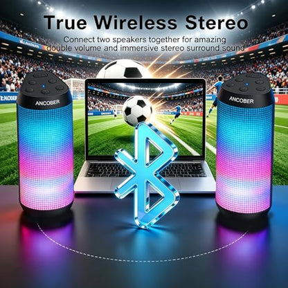 Bluetooth Speaker, Portable Wireless, 20W HD Stereo Loud Sound, 8 Modes LED Light Show, 30H Playtime, IPX4 Waterproof, TWS Pairing, Built-in Mic, BT5.3, for Outdoor, Party, Travel, Home, Ideal Gifts