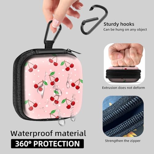 Square Data Cable Earbud Charger Coin Storage Bag Shockproof and Drop-Proof EVA Material Compatible with AirPod(Cute Pink Cherry) - color: Cute Pink cherry