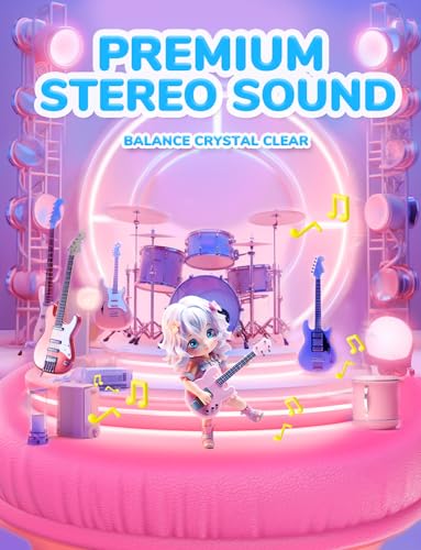 iClever 코드가 있는 아동용 헤드폰, 오버 이어 남아 여아 학교 여행용 | SafeSound Tech, 스테레오 사운드, 접이식, 조절 가능, 3.5mm 잭, 내구성, 학교용 경량 아동용 헤드폰, 코랄 핑크 - color: 핑크 코랄