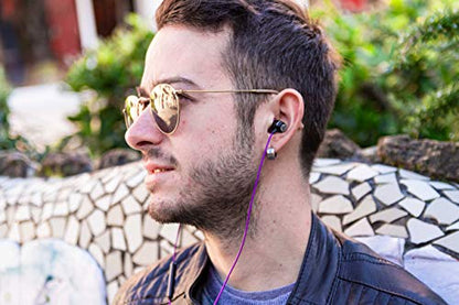 LUDOS Clamor Wired Earbuds in-Ear Headphones, 5 Years Warranty, Earphones with Microphone, Noise Isolating Ear Buds, Memory Foam for iPhone, Samsung, School Students, Kids, Women, Small Ears - Purple - color: Purple, style: 3.5 mm