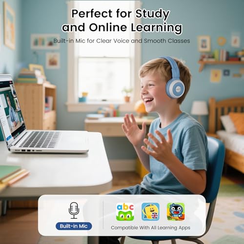 SIMOLIO Manyshare Kids Wireless Headphones with Case & Mic, Audio Sharing | Share One Audio Source with Multiple Headphones Wirelessly. Kids Bluetooth Headphones for Classroom, Family Trips & Parties - color: Green+Blue
