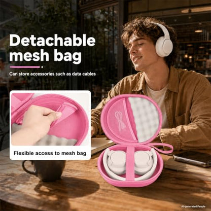 Hard Headphone Case for JBL Tune 770NC/510BT/720BT/520BT/670NC | Wave Foam, Elastic Strap, Soft Lining, Mesh Pocket, Carry Handle, Folded Headphone Storage, Pink, Case Only - color: Pink