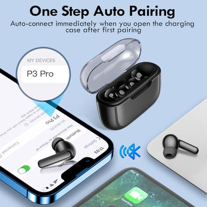 kurdene Wireless Earbuds, Bluetooth 5.3 in Ear Buds Light Weight Headphones with Deep Bass Sound,48 Hours Playtime Headset,Clear Calls Earphones with Mics for Sports Workout Black - color: Black