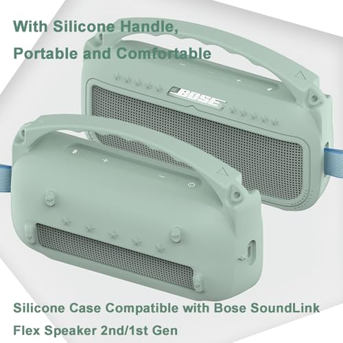 JCHPINE Silicone Cover Case for Bose SoundLink Flex Speaker 2nd Gen | Accessories Compatible with Bose SoundLink Flex 2, Protective Case with Shoulder Strap (Alphine Sage) - color: Alphine Sage