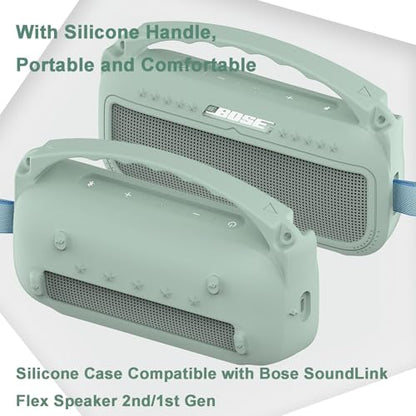 JCHPINE Silicone Cover Case for Bose SoundLink Flex Speaker 2nd Gen | Accessories Compatible with Bose SoundLink Flex 2, Protective Case with Shoulder Strap (Alphine Sage) - color: Alphine Sage