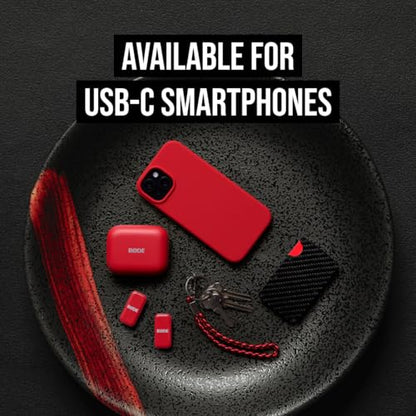 RØDE Wireless Micro - Compact Wireless Microphone, Two Mics with Charge Case for Smartphone Content Creation - USB-C, Red | Two Mics with Charge Case for Smartphone Content Creation, USB-C, Red - color: USB-C Red