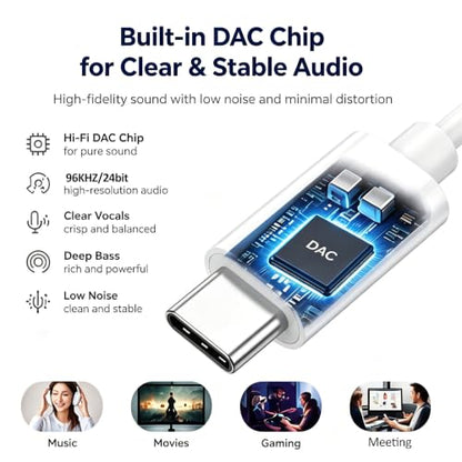 USB C to 3.5mm Audio Headphone Jack Adapter (2 Pack), HiFi DAC Aux Audio Dongle Cable Cord, Plug and Play USB C Audio Adapter for iPhone 17 16 15 Pro Max, Galaxy S25/S24/S23, Pixel, iPad, MacBook - size: 2-Pack