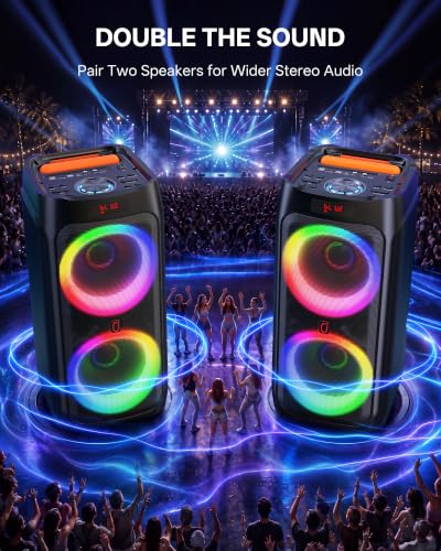 Karaoke Machine for Adults, 500W Bluetooth Speaker with Dual 8" Subwoofer - color: Matte black