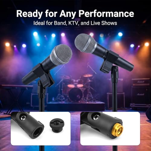 Microphone Clips for Stand Set, Durable Microphone Holders with 5/8" Male to 3/8" Female Screw Adapters, Adjustable Mic Stand Clamps for 1.14–1.26 Inch Mics