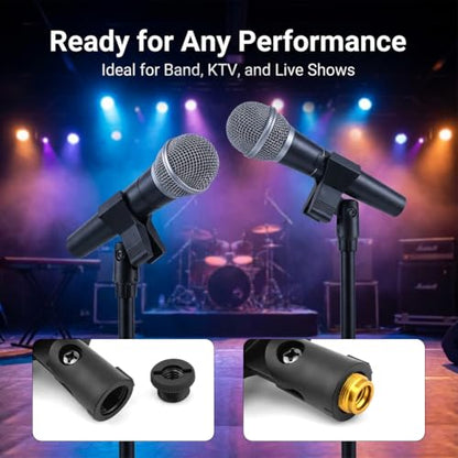 Microphone Clips for Stand Set, Durable Microphone Holders with 5/8" Male to 3/8" Female Screw Adapters, Adjustable Mic Stand Clamps for 1.14–1.26 Inch Mics