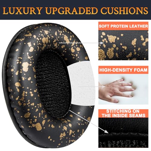SOULWIT Replacement Earpads for Sony MDR-7506 MDR-V6 MDR-V7 MDR-CD900ST Monitor Headphones, Ear Pads Cushions with Softer Protein Leather, High-Density Foam - Black Gold - color: Black Gold