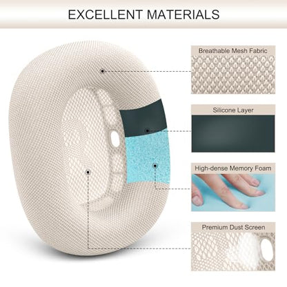 GEVO Upgraded Ear Cushions Replacement Earpads for AirPods Max 1 & 2 Headphones, Mesh Fabric Ear Pads Ear Covers Cups with Memory Foam and Magnet for AirPods Max 1 & 2 (Starlight) - color: Starlight