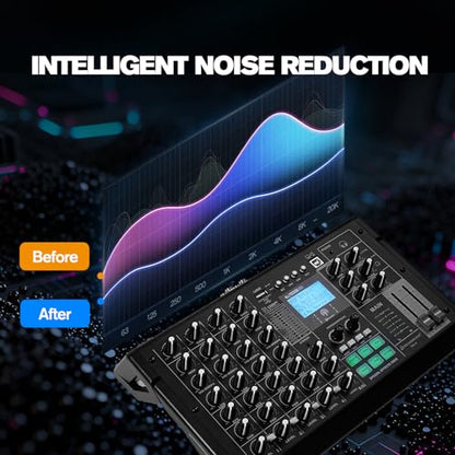 Audio Interface for PC, 6-Channel Audio Mixer Built-In Sound Card Effects, Interface for Recording Music, Compatible with Microphones for Podcast, Live Stream, Vocal Recording, DJ & Karaoke