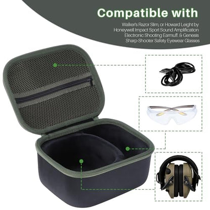 Storage Case Compatible with Walker's Razor Slim Shooting Hearing Protection Electronic Earmuffs - color: Black + Military Green