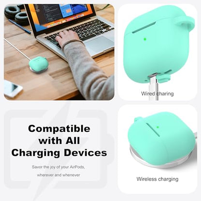 for AirPods 4th Case Cover with Cleaner Kit, Soft Skin Silicone Case Cover with Keychain, Full Protective Case for Men and Women, Compatible with Apple Latest AirPods 4 Case 2024, Mint Green - color: C Mint Green