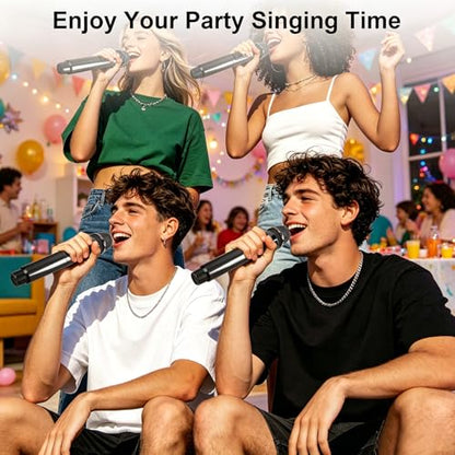 Wireless Microphone, 4 Rechargeable Handheld Dynamic Mics System | 200FT Range, Plug & Play, 10hr Battery, Karaoke Mics Set for Karaoke, Church, Wedding, Home Party, Group Singing