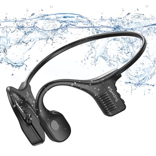 Bone Conduction Swimming Headphones Wireless Underwater Earphones IPX8 Waterproof Bluetooth headsets Built in 32GB MP3 Player Long Lasting Battery for Swimming Running Cycling and Workouts