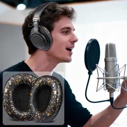 SOULWIT Replacement Earpads for Sony MDR-7506 MDR-V6 MDR-V7 MDR-CD900ST Monitor Headphones, Ear Pads Cushions with Softer Protein Leather, High-Density Foam - Black Gold - color: Black Gold