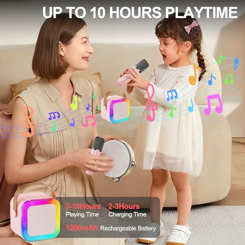 Kids Karaoke Machine Toy Ages 3-12, Wireless Mic BT Speaker, Pink - 1 Mic | Voice Changer, LED Party Lights, Duets, BT 5.3, Mini Rechargeable Portable, Christmas Birthday Gifts for Toddler Boys & Girls - color: Pink - 1