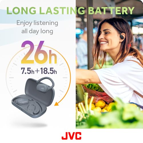 JVC nearphones Open Ear True Wireless Headphones with Pivot Motion Mecanism, 16mm Large Drivers Sound, Single Ear use, BT 5.4, Long Battery Life (up to 26 Hours) - HANP40TA (Blue) - color: Blue