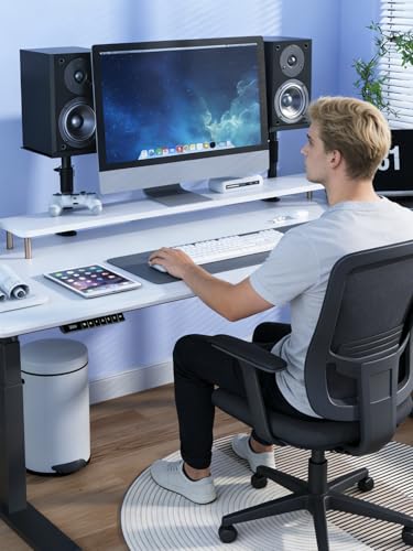 suptek Clamp-on Speaker Stand Desk Mount Set, Height Adjustment, ±12° Tilt, Swivel, 9.6 x 8.8 inch Trays, Universal Audio Holders for Bookshelf Speakers, Elevated Sound, 2 Pack, Black, SDM001GTB - color: Black, size: Tilt Speaker Stands