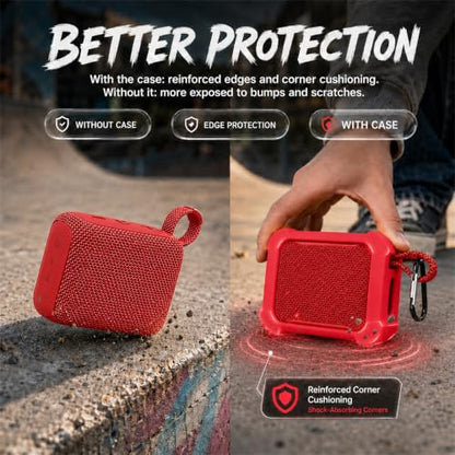 COMECASE Silicone Case for JBL Go 5 with Metal Carabiner, Red, Case Only | Thickened Edges, Inner Cushioning Ribs, Easy Button Access, Uncovered Grille and Edge Light, for Travel and Outdoor Use - color: Red
