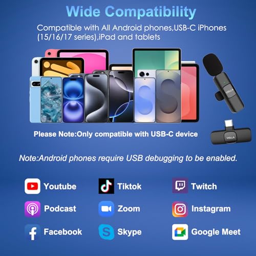 Wireless Lavalier Microphone for iPhone 15/16/17 Series, iPad and Android Devices, Noise Cancelling,Bluetooth Mini Lapel Microphone for Vlogging/YouTube/Live Streaming/Tiktok/Interview