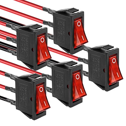 5Pcs Red LED Pre-Wired Mini Boat Rocker Toggle Switch - color: Red, size: AC 250V/15A 125V/20A - Pre-Wired