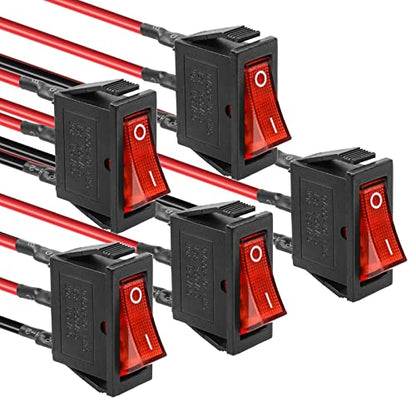 5Pcs Red LED Pre-Wired Mini Boat Rocker Toggle Switch - color: Red, size: AC 250V/15A 125V/20A - Pre-Wired