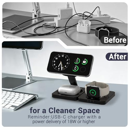 3 in 1 Wireless Charging Station for Apple Magsafe Charger Stand,Fast Magnetic Wireless Charger Station for iPhone 17 Air 16 15 14 13 12 Series,Airpods Pro,Apple Watch Ultra (Black) - color: Black
