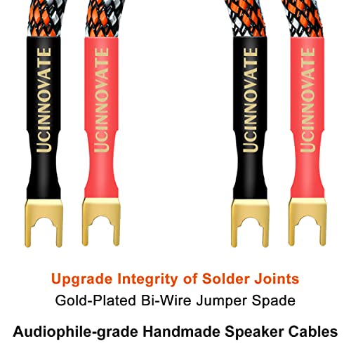 UCINNOVATE 4 x HiFi OFC Speaker Jumper Cable with Spade, 21cm Speaker Cable Bridge Bi-Wire Speaker Jumper Plates, 11AWG Cable Bridge to Speaker Cable Terminals with 8 Gold Plated Spade - size: Spade Jumper Cable
