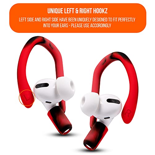 WC HookZ - Patented Upgraded Over Ear Hooks for AirPods Pro 1, 2 & AirPods 1, 2 & 3- Two Size Pairs Included in Package, Unique Left & Right Hook, Made by Wicked Cushions | Lava red - color: Lava