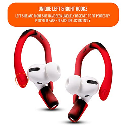 WC HookZ - Patented Upgraded Over Ear Hooks for AirPods Pro 1, 2 & AirPods 1, 2 & 3- Two Size Pairs Included in Package, Unique Left & Right Hook, Made by Wicked Cushions | Lava red - color: Lava