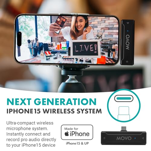 Movo WMX-2-C Wireless Microphone for iPhone 15/16 with Charging Case - 7HR Battery Wireless Lavalier Microphone for iPhone 15/16-328' Range USB C Lapel Mic - style: 1 Transmitter