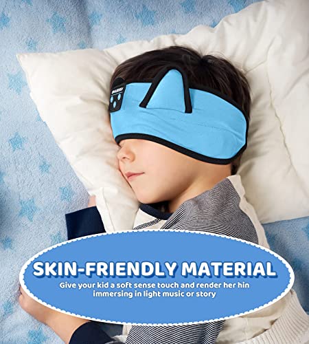 KIDSBAND Kids Headphones Bluetooth Headband Adjustable, Wireless Sleep Headphones for Kids with Wired Playback 3.5 MM Jack for Teens/Boys/Girls/Smartphones/School/Kindle/Airplane Travel/Plane/Tablet - color: Blue