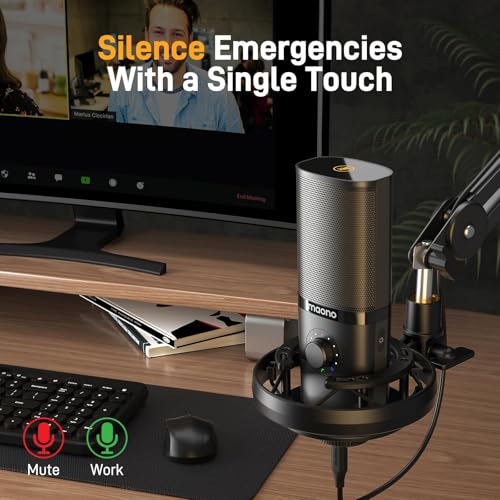MAONO USB Studio Microphone for Streaming, Recording, Podcasting, Singing | PC Condenser Mic Kit with Shock Mount, Boom Arm, Software, Mute, Gain Knob, Volume Contro, PM450
