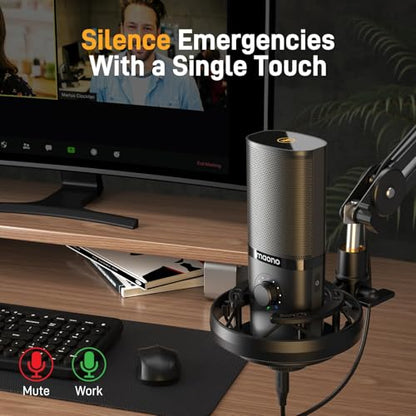 MAONO USB Studio Microphone for Streaming, Recording, Podcasting, Singing | PC Condenser Mic Kit with Shock Mount, Boom Arm, Software, Mute, Gain Knob, Volume Contro, PM450