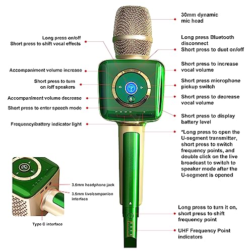 TOSING V1 Pro Professional 20W Karaoke Machine for Adults/Singer Microphone,U Segment Receiver Link to Bluetooth Speakers Sing Machine for AMP/TV/PC/Car/Smartphone(Emerald)