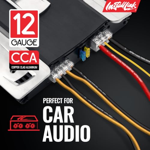 Install Link 12 AWG Gauge Speaker Wire (100 Feet) Car or Home Theater (CCA) | 12/2 Speaker Cable, 2-Conductor, Frosted Yellow/Black, Easy Strip, Polarity ID, for Car Audio & Home Stereo - color: Frosted Yellow/Black