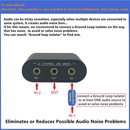2 Way Audio mixer 3.5mm Un-powered mixer, 2 to 1 Stereo aux 3.5mm line levels control Box mini passive mixer X21