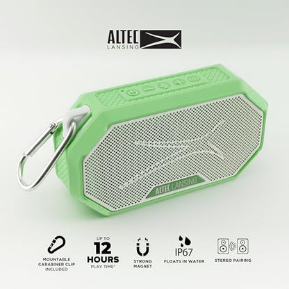 Altec Lansing Portable Bluetooth Speaker HYDRAMINI 2.0, IP67 Waterproof, Portable Speaker, 12h Playtime, Wireless Pairing, USB-C Quick Charge, Magnetic Bluetooth, Voice Assistant Integration - color: Sport Green/White