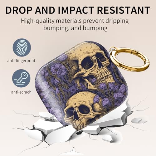 Compatible with AirPods 4th Generation Case 2024, Shockproof Cover with Golden Buckle for Women & Girls, Protective Anti-Drop Design(Cute Purple Skull) - color: Cute purple Skull