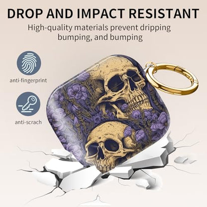 Compatible with AirPods 4th Generation Case 2024, Shockproof Cover with Golden Buckle for Women & Girls, Protective Anti-Drop Design(Cute Purple Skull) - color: Cute purple Skull